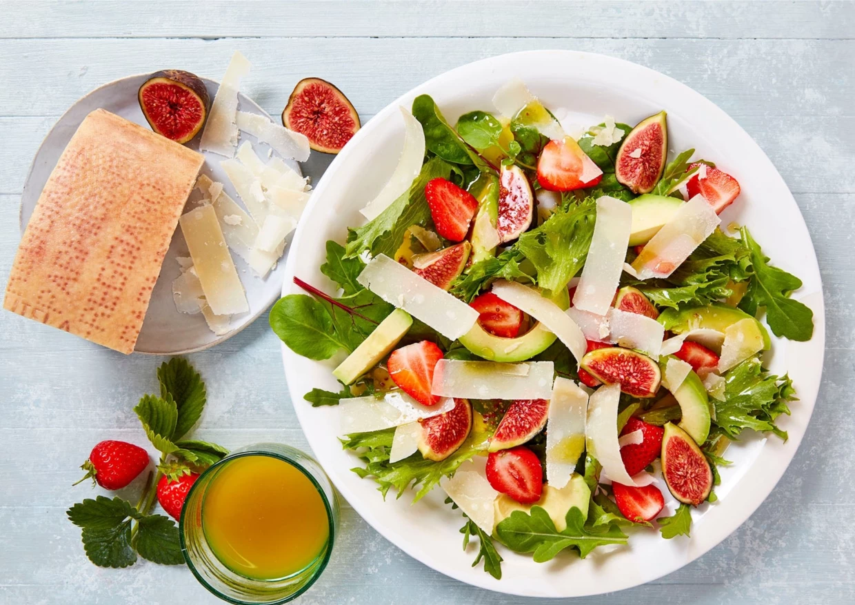 Parmigiano Reggiano Salad with Avocado Strawberries and Figs Recipe | Food Network UK