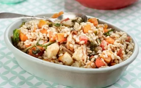 Pearl barley risotto with roasted winter vegetables Recipe | Food Network UK