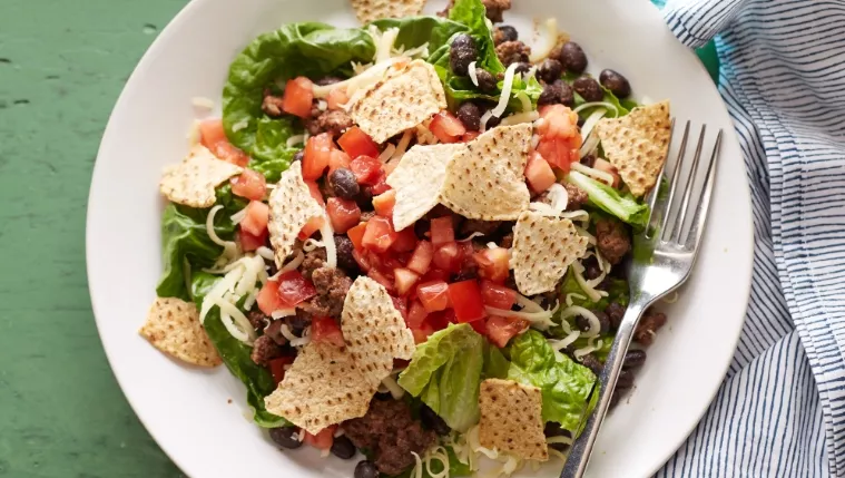 Beef Taco Salad with Chunky Tomato Dressing Recipe | Food Network UK