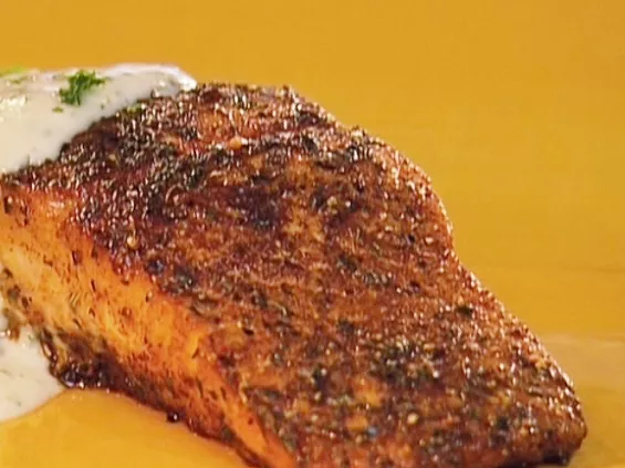 Blackened salmon with blue cheese sauce Recipe | Food Network UK