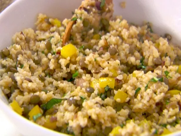 Bulgur lentil pilaf with tahini-herb sauce Recipe | Food Network UK