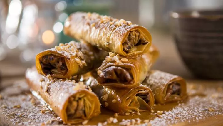 Chocolate Hazelnut Filo Cigars with White Chocolate Dip Recipe | Food Network UK