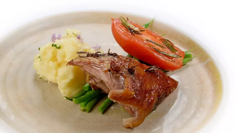 Confit Shoulder of Organic Lamb with Rosemary and Garlic Poached Plum Tomatoes Recipe | Food Network