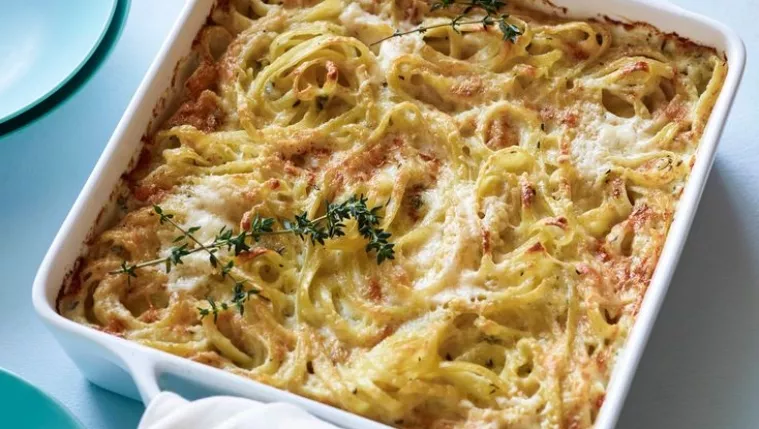 Creamy Baked Fettuccine with Asiago and Thyme Recipe | Food Network UK