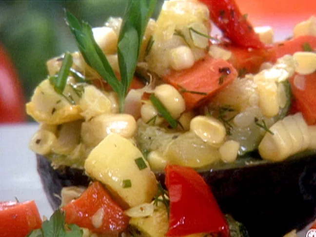 Farmers' market roasted vegetable salad-stuffed avocados Recipe | Food Network UK