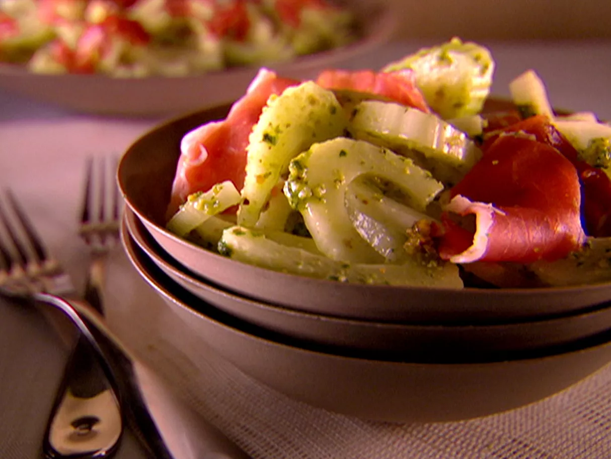 Fennel Slaw with Prosciutto and Pistachio Pesto Recipe | Food Network UK