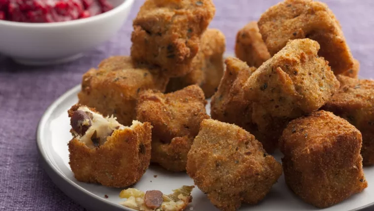 Fried Stuffing Bites with Cranberry Sauce Pesto Recipe | Food Network UK