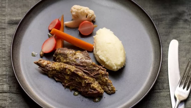 Organic Brined Beef with Mash Recipe | Food Network UK