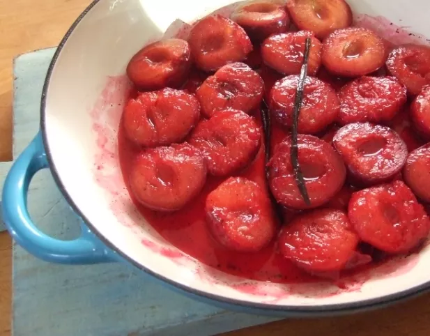 Poached Plums in Rose Syrup Recipe | Food Network UK