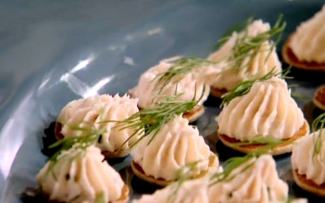 Smoked Trout Mousse on Blinis Recipe | Food Network UK