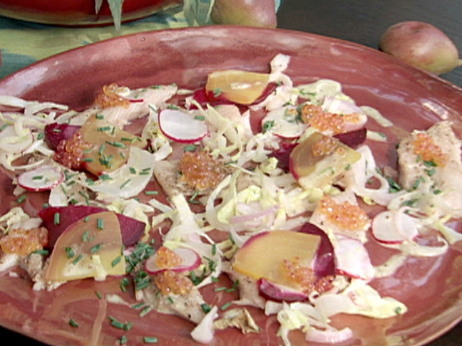 Smoked trout salad with Meyer lemon dressing Recipe | Food Network UK
