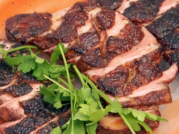 Spice Rubbed Grilled Duck Breast with Grilled Peach and Goat Cheese Salad Recipe | Food Network UK