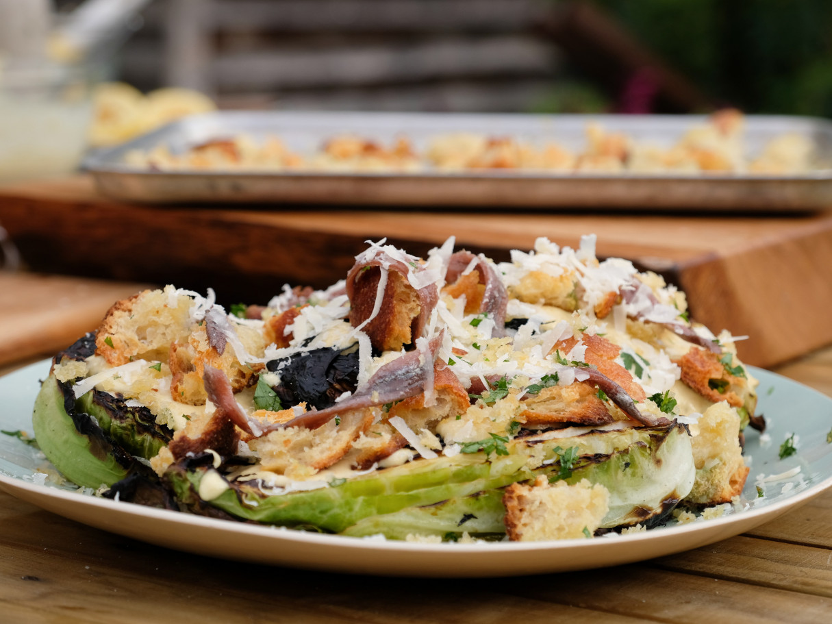 Tom Kerridge's Grilled Spring Cabbage Caesar Salad Recipe Food Network UK