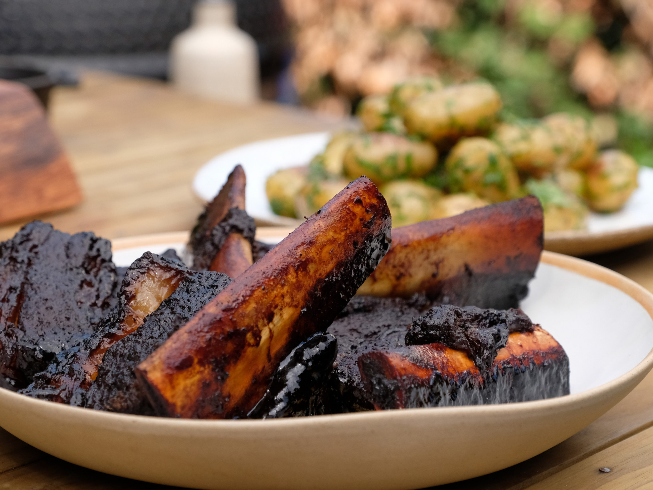 Tom Kerridge's Sticky BBQ Short Ribs with Potato Salad Recipe Food