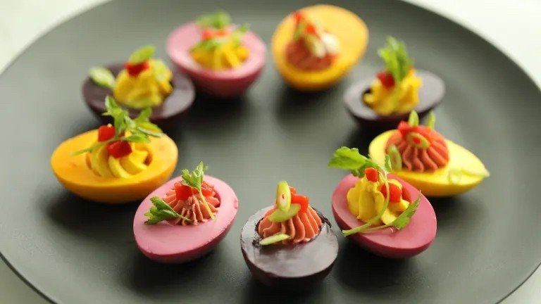 Rainbow Deviled Eggs Recipe | Food Network UK