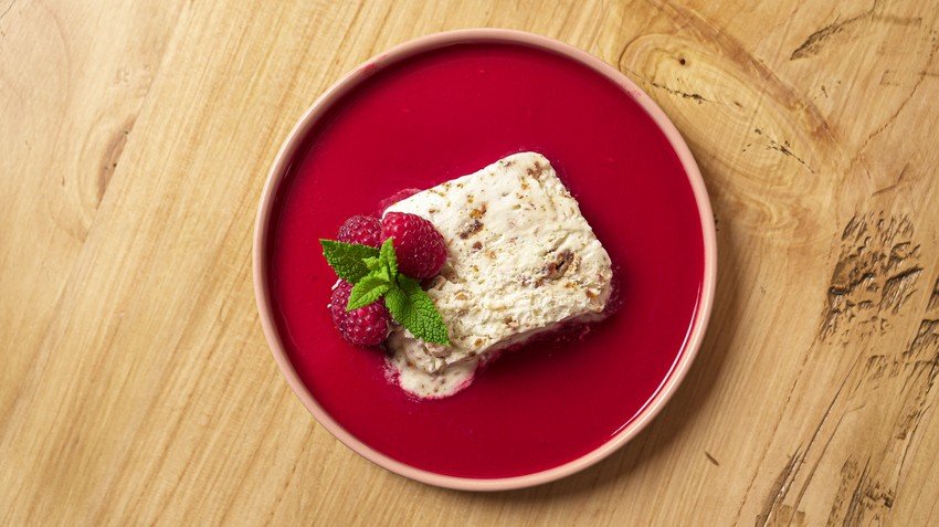 Michel Roux's Iced Nougat with Raspberry Sauce Recipe | Food Network UK