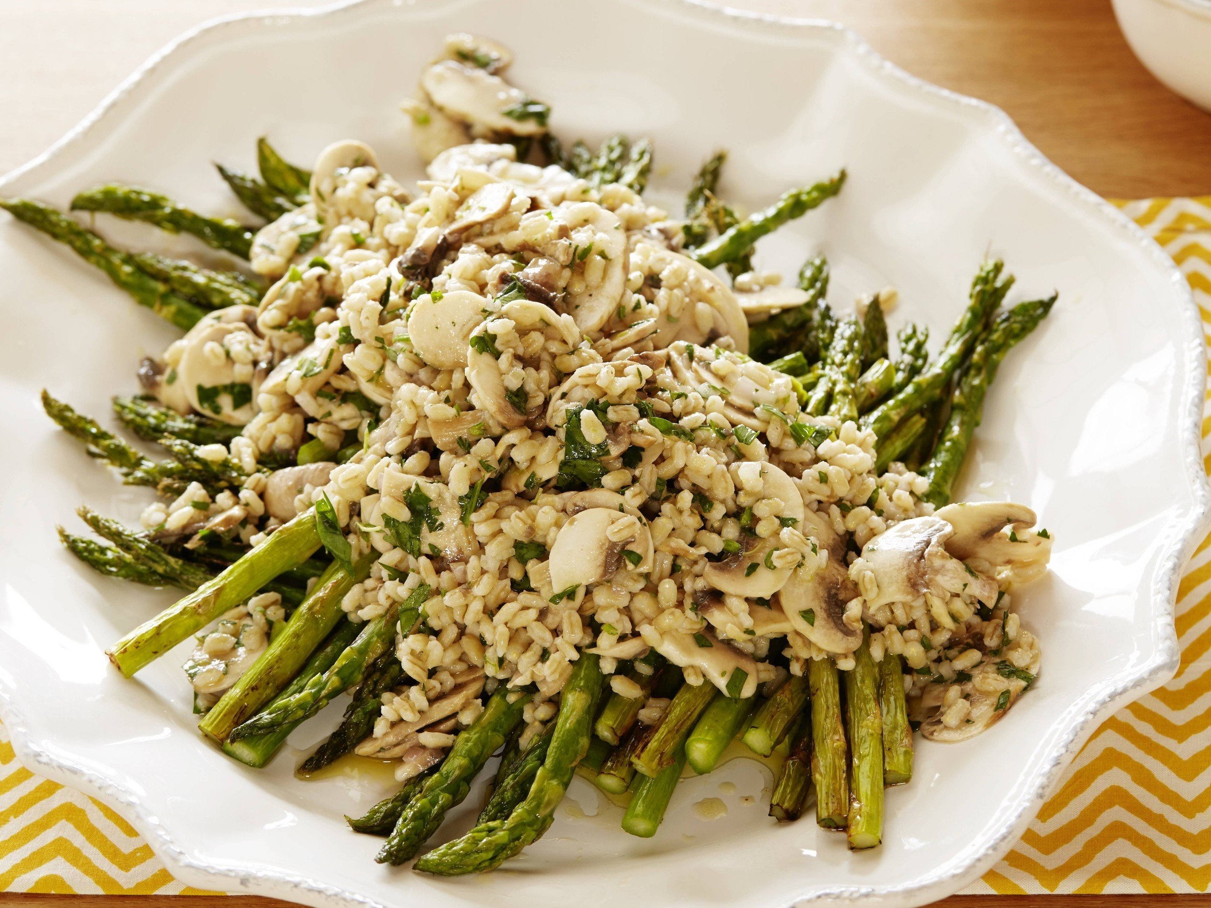 mushroom barley and roasted asparagus salad