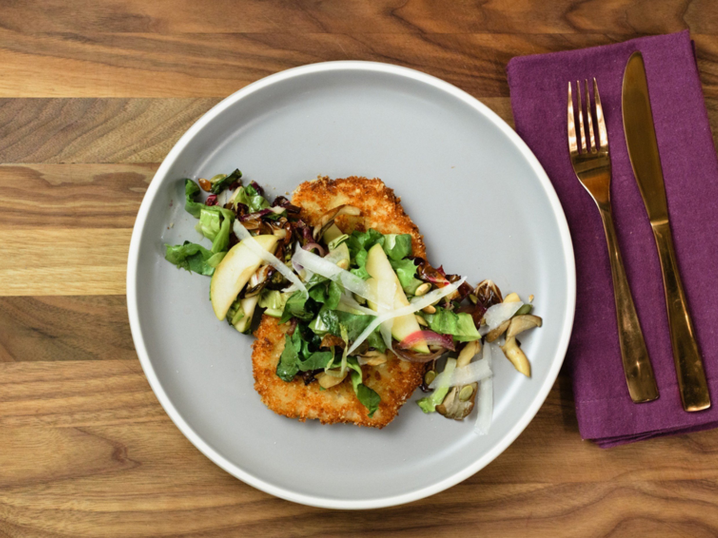 pork milanese with warm autumn salad