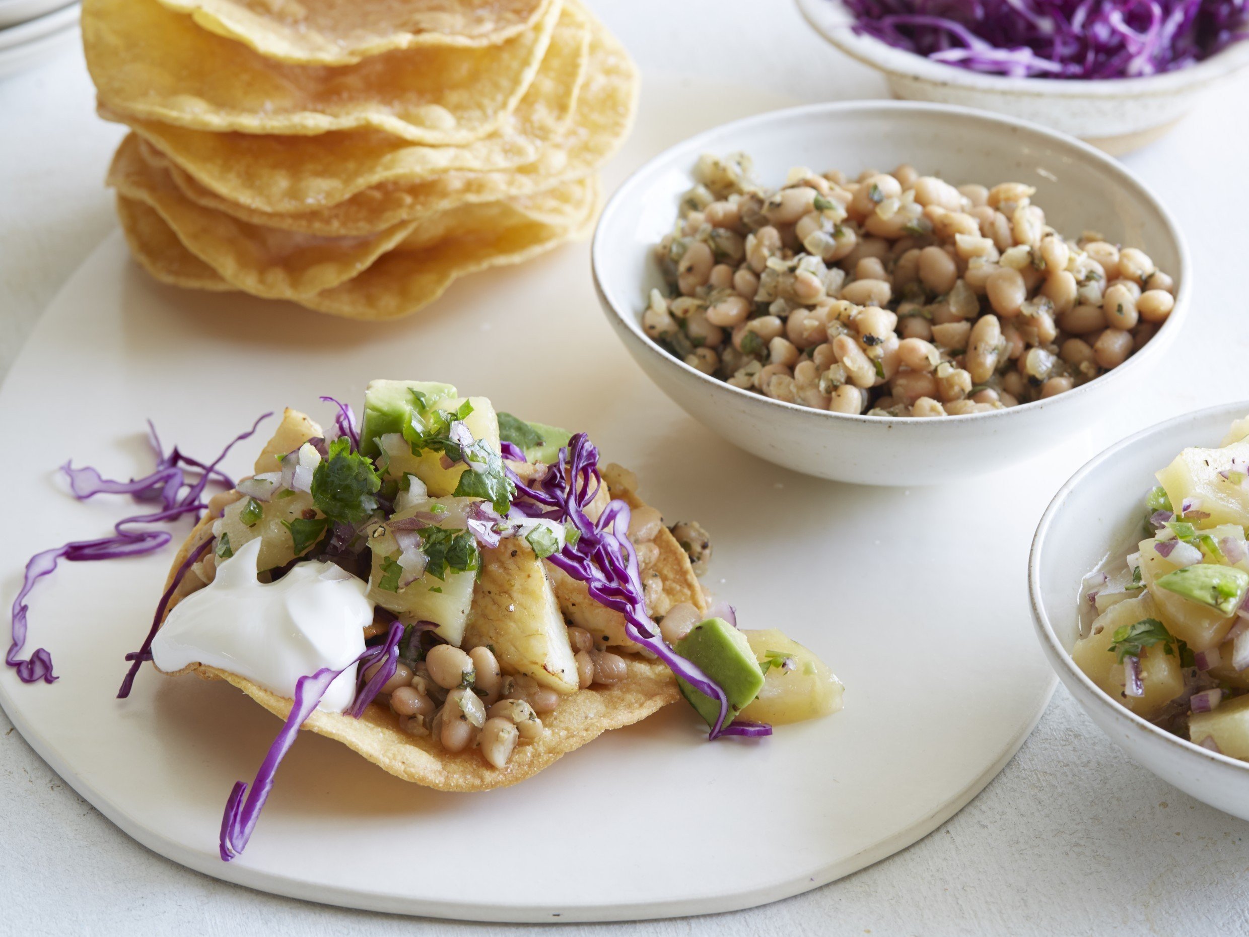 fish and white bean tostada