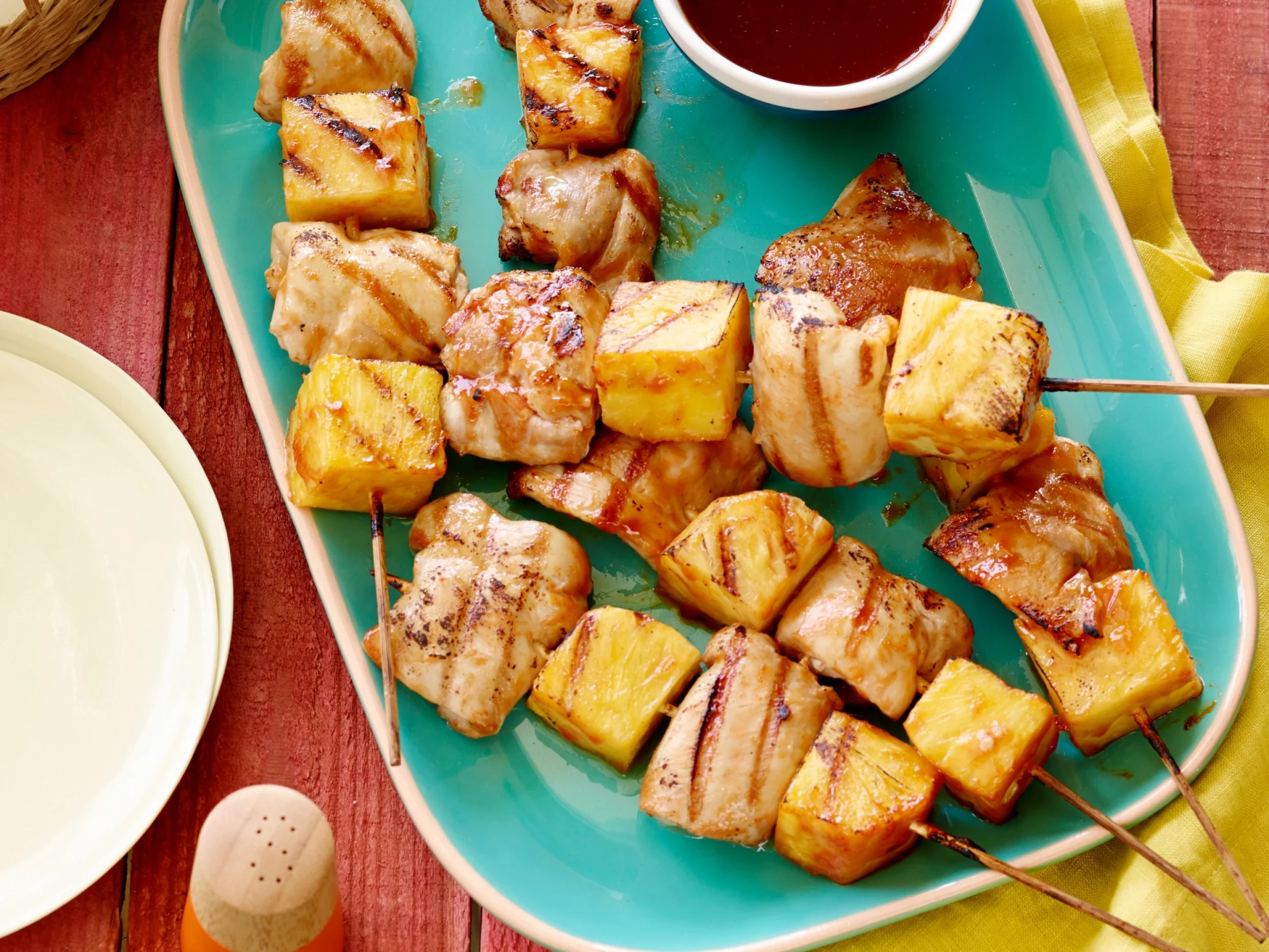 jerk chicken and pineapple kebabs