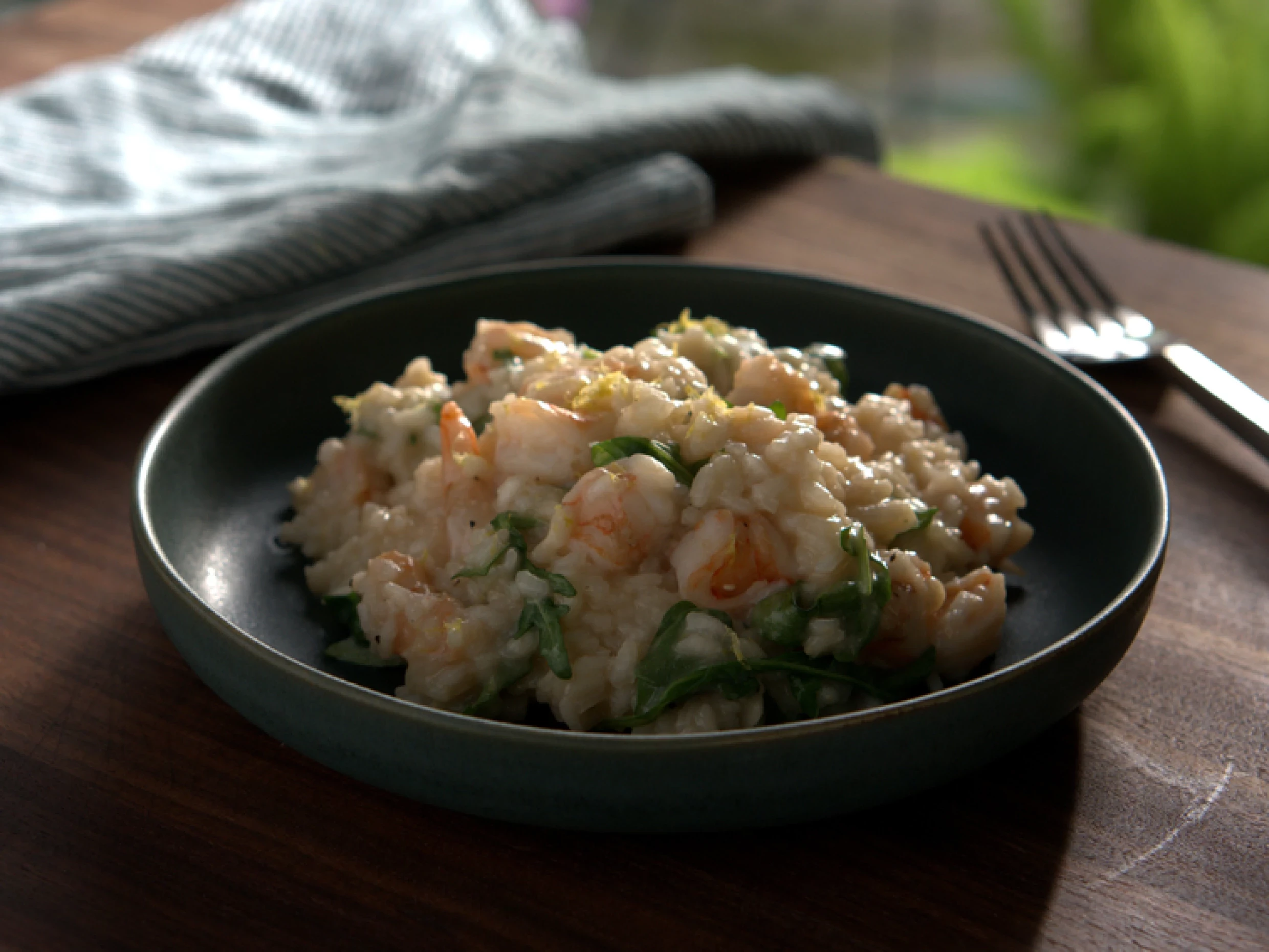 prawn, asparagus, and saffron risotto