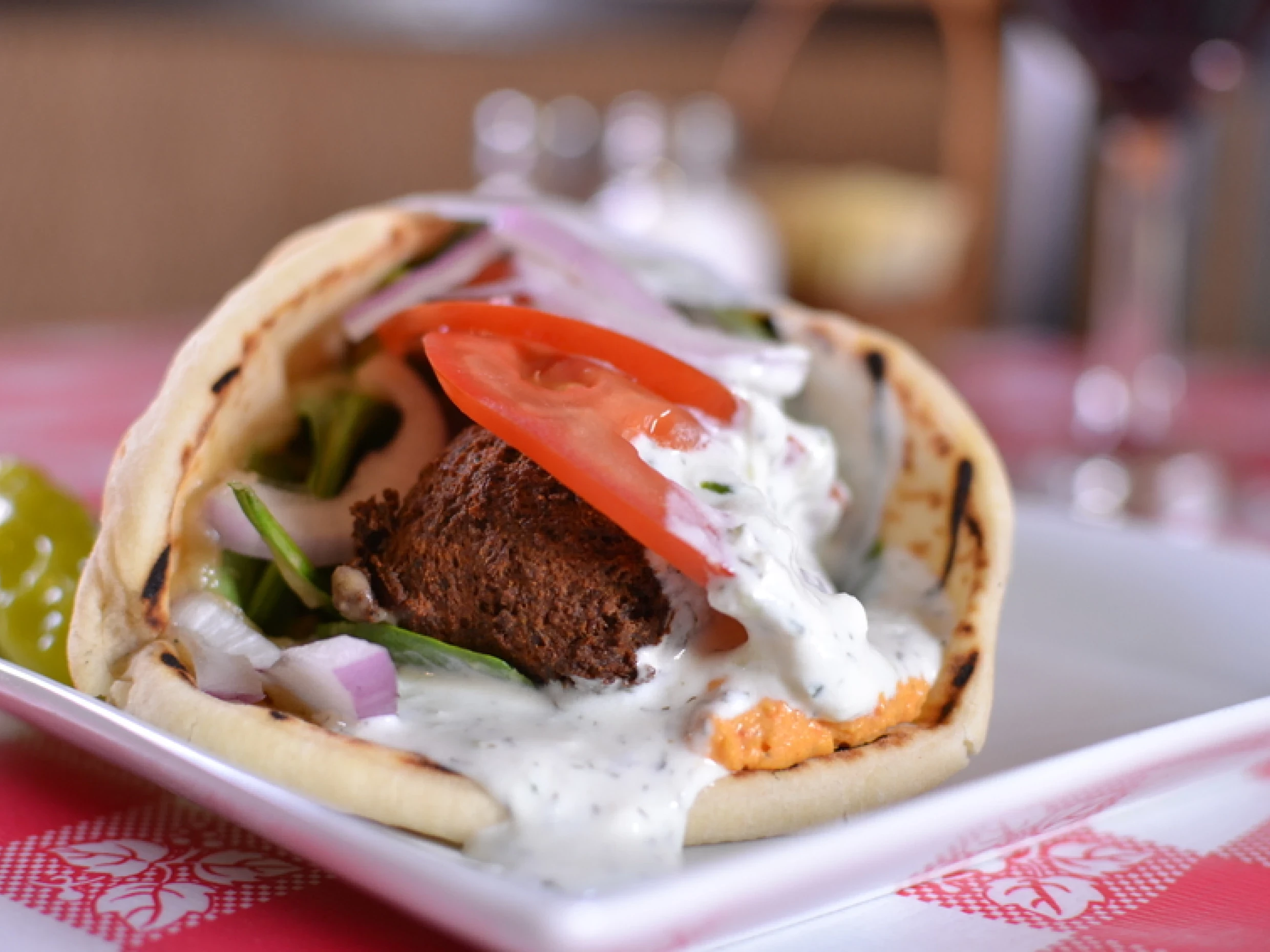 falafel in pitta with yoghurt sauce