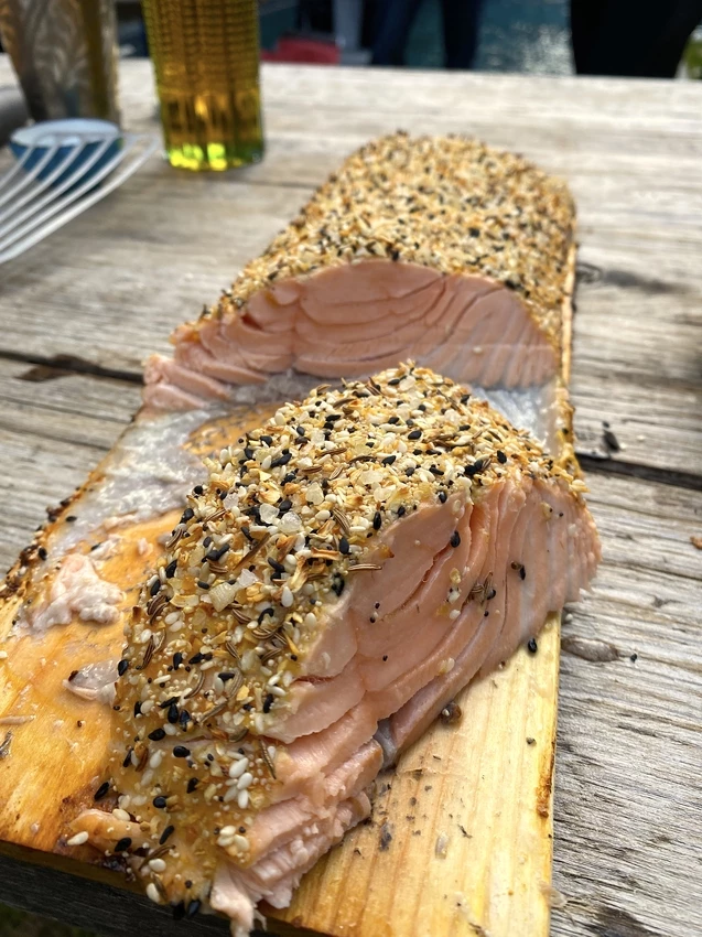 Johnny Garlic's cedar plank salmon Recipe | Food Network UK