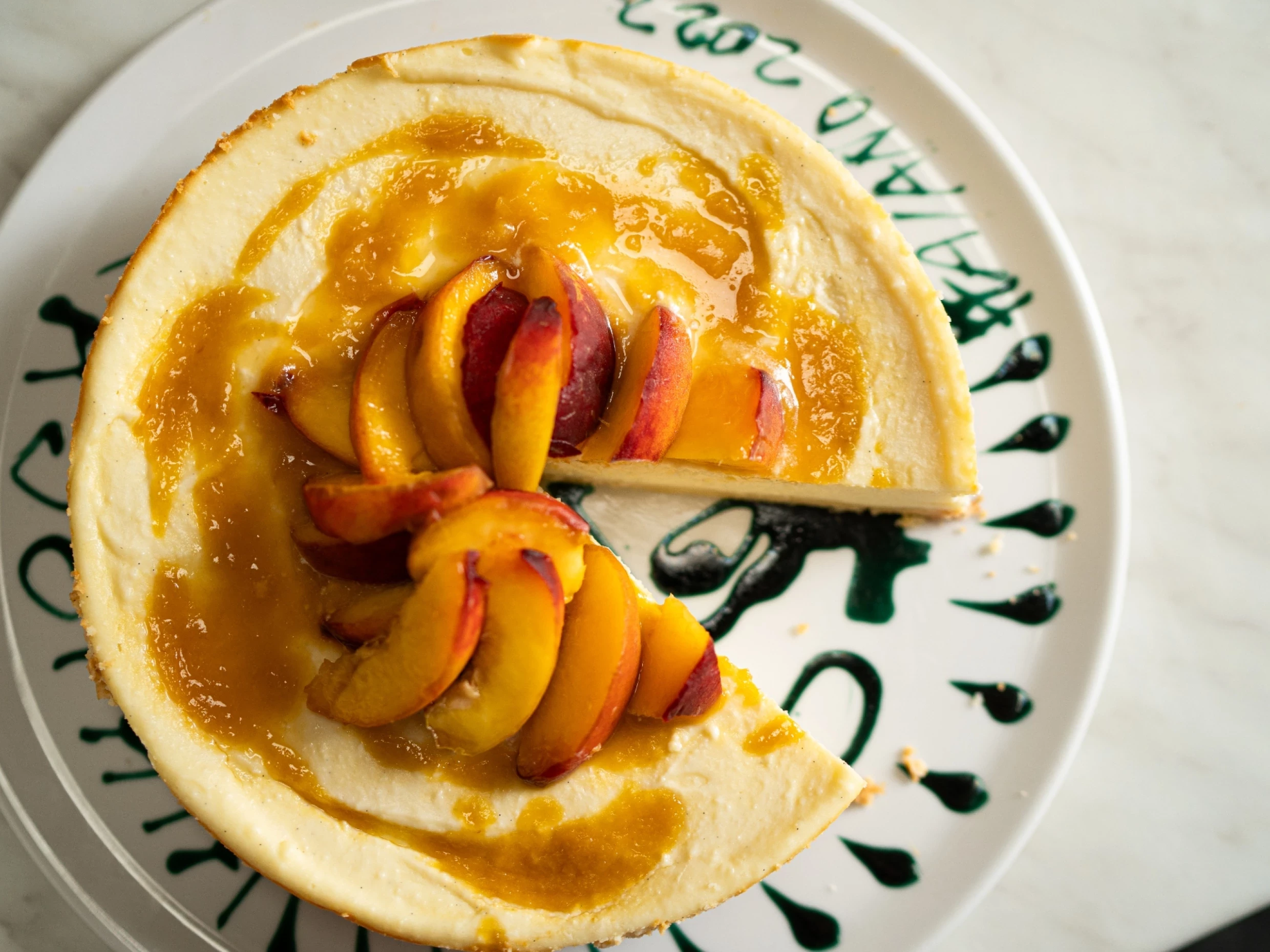 Torta di Ricotta con Pesche al Prosecco