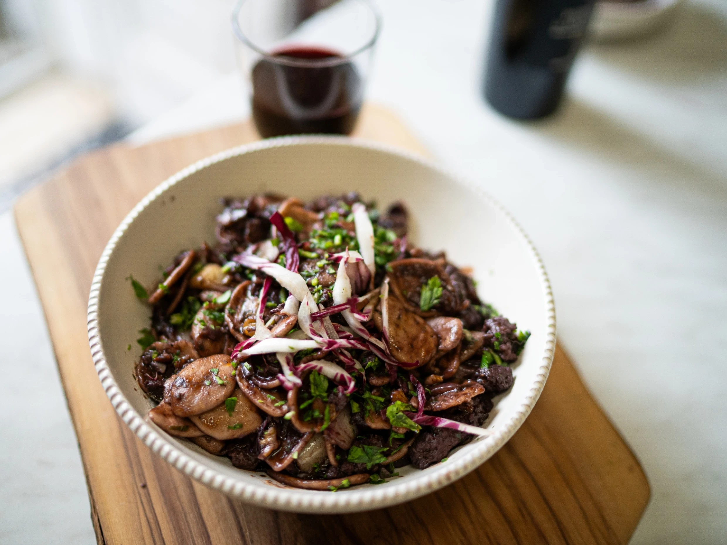 Sophie Grigson's Strascinati with Sausage, Radicchio, Walnuts and Red Wine