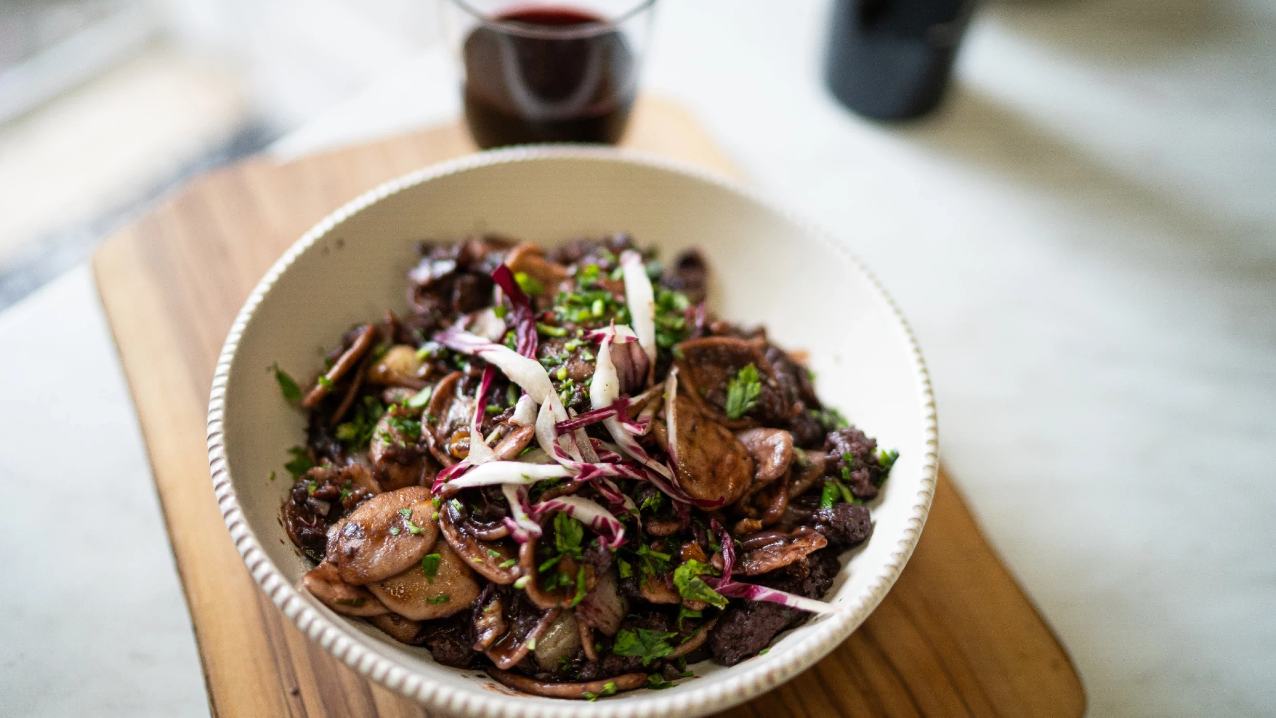Sophie Grigson's Strascinati with Sausage, Radicchio, Walnuts and Red Wine