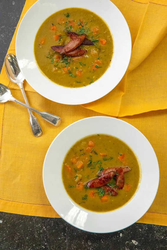 Slow cooker split pea soup with chorizo Recipe Food Network UK