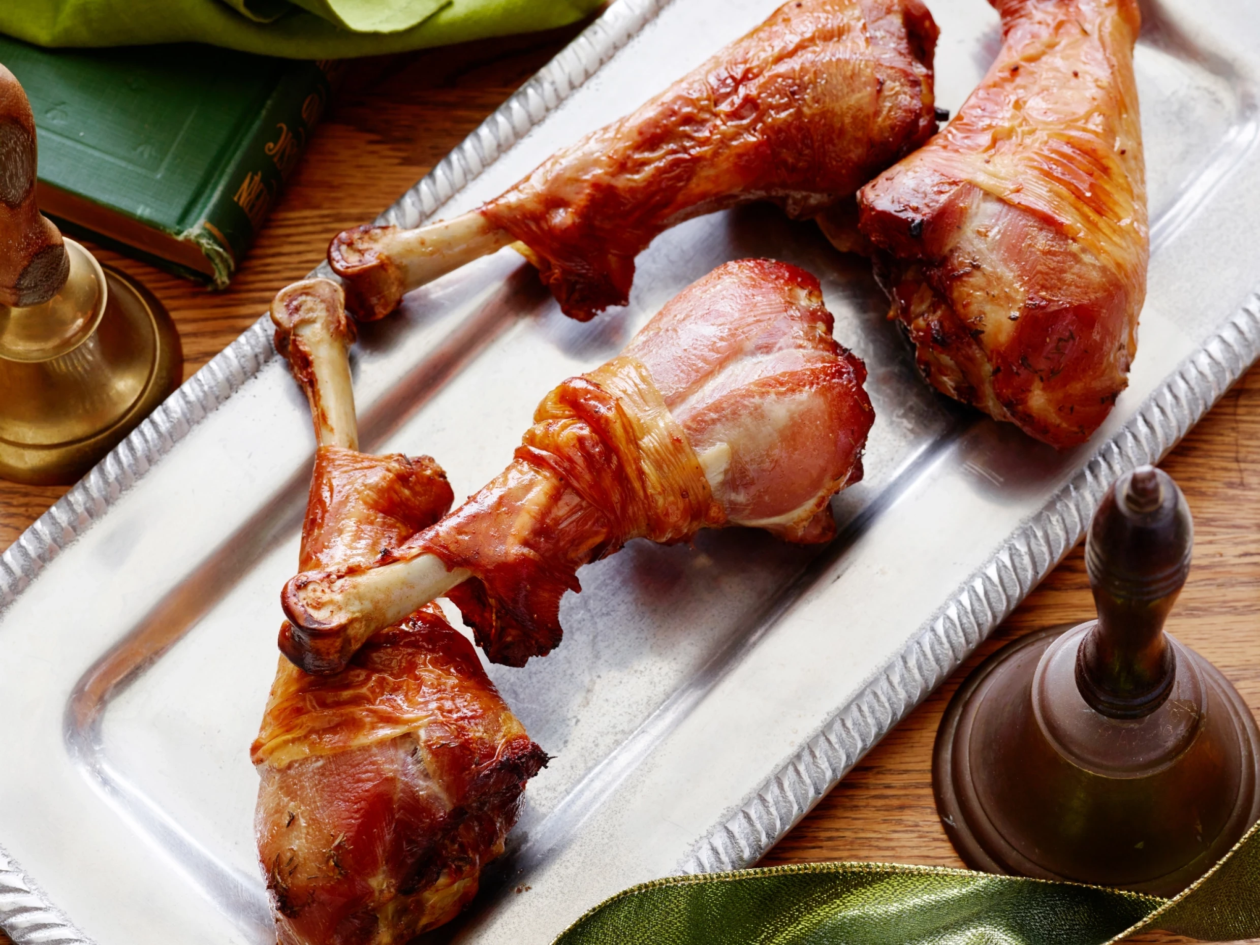 Maple-bourbon grilled turkey legs.