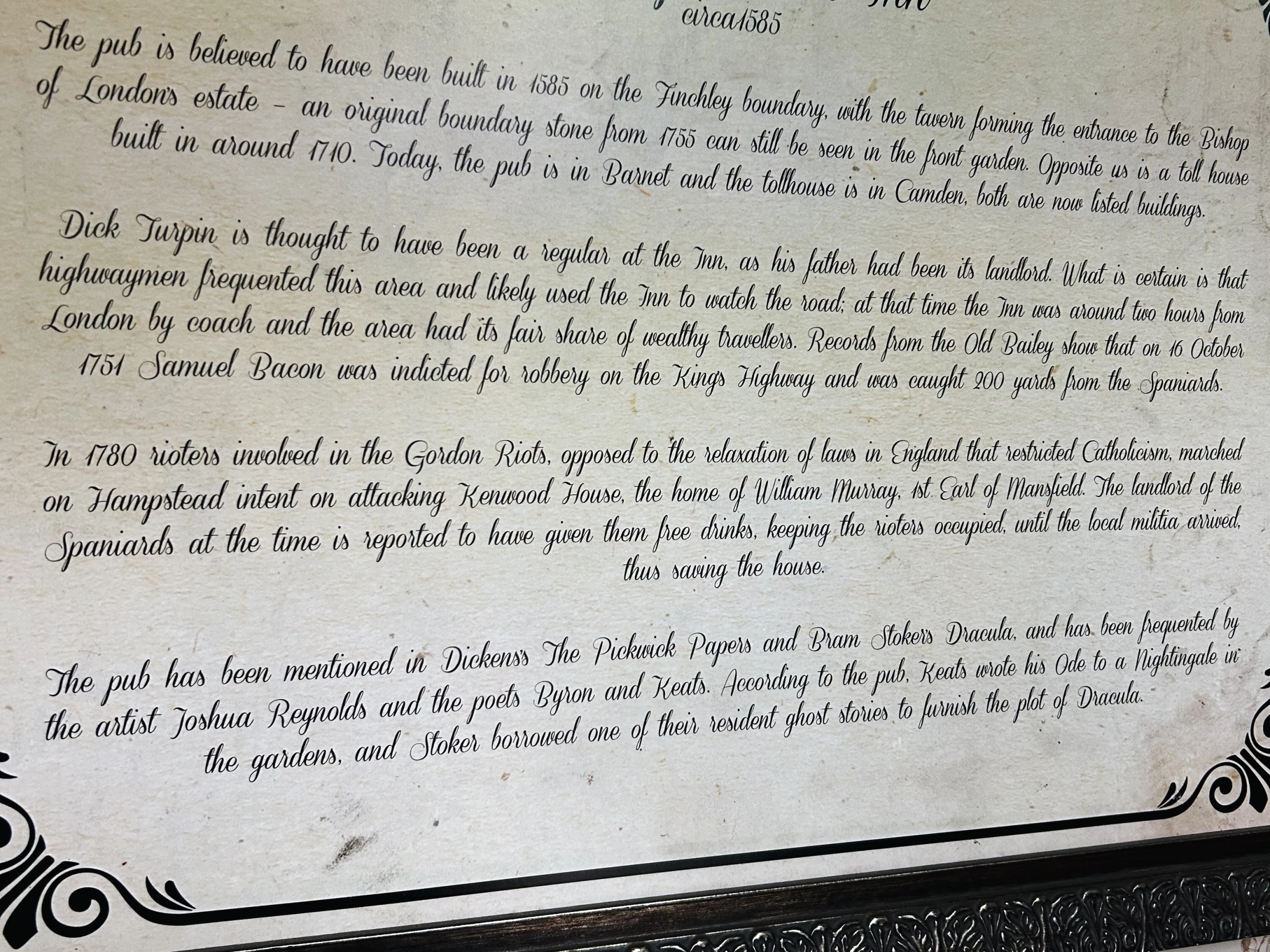 spaniards inn placque