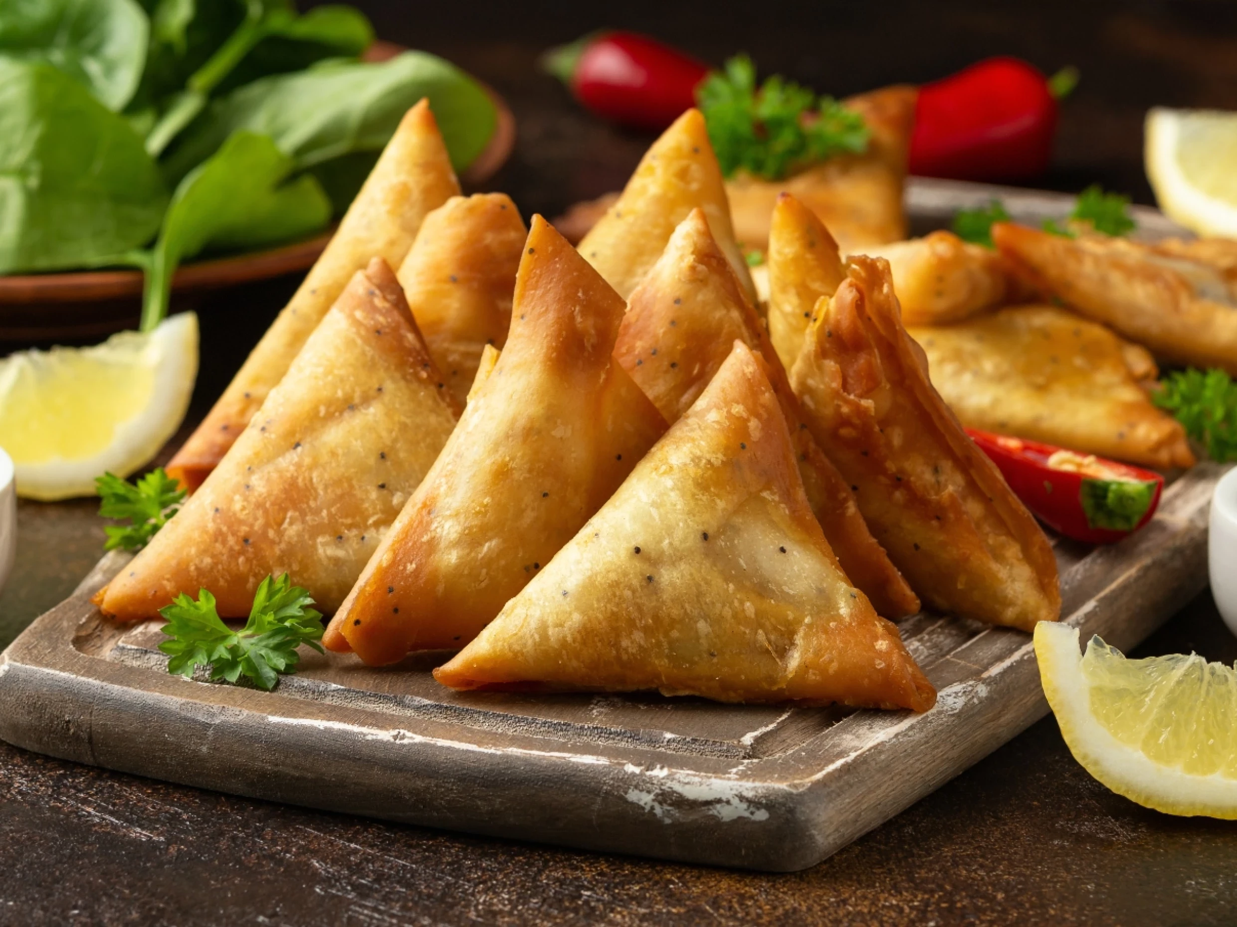 chicken and spinach samosas