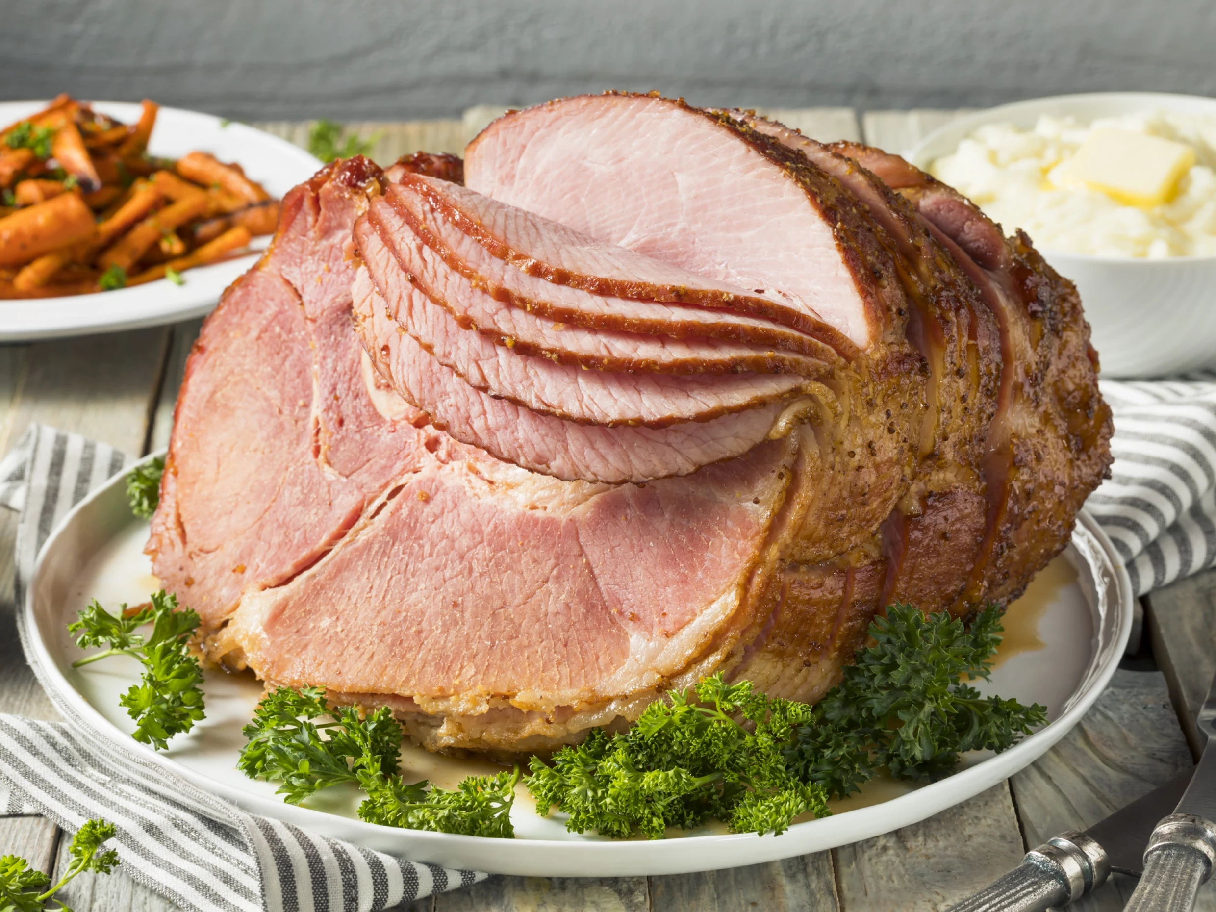 baked ham with mushroom and riesling glaze