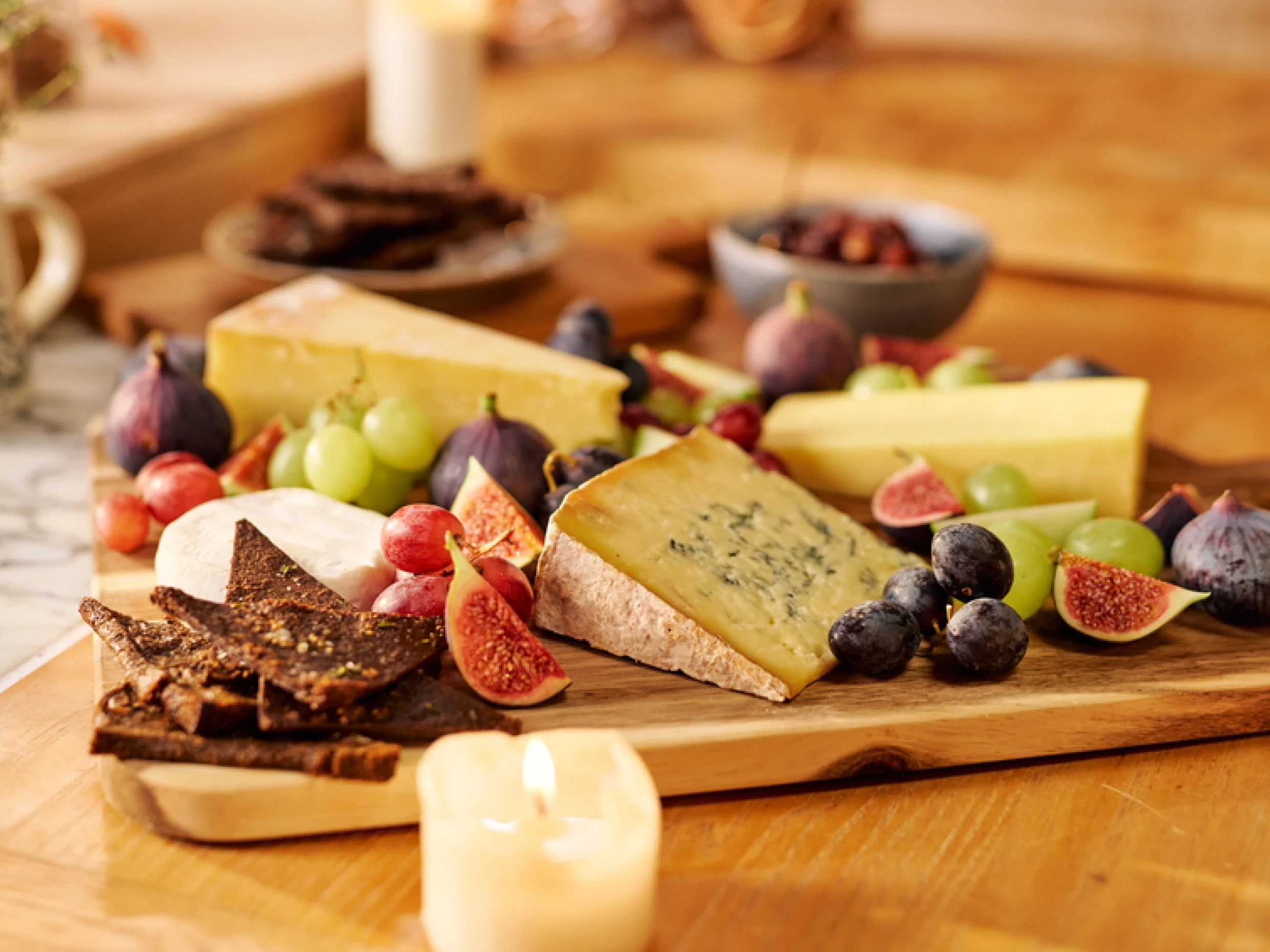 Marcus Wareing's Cheese Board with rye crisps and fruit