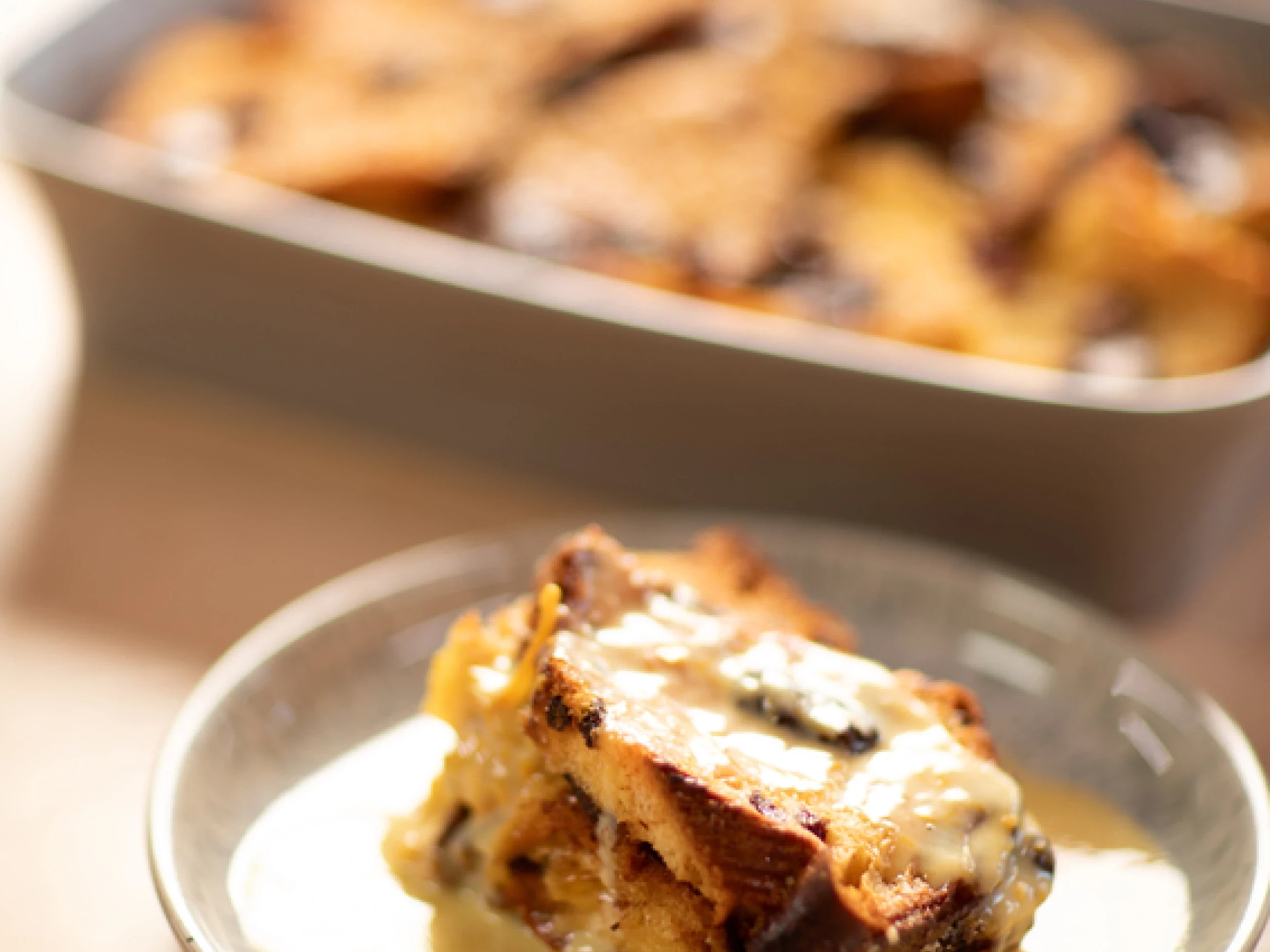 Marcus Wareing's Pannetone bread pudding with marmelade custard drizzled on top.