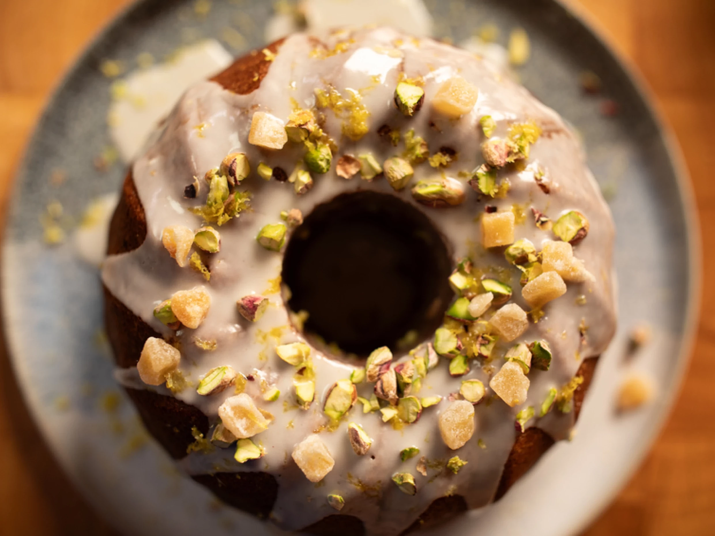 Marcus Wareing Ginger Bundt Cake with Icing and Almond Flakes on top