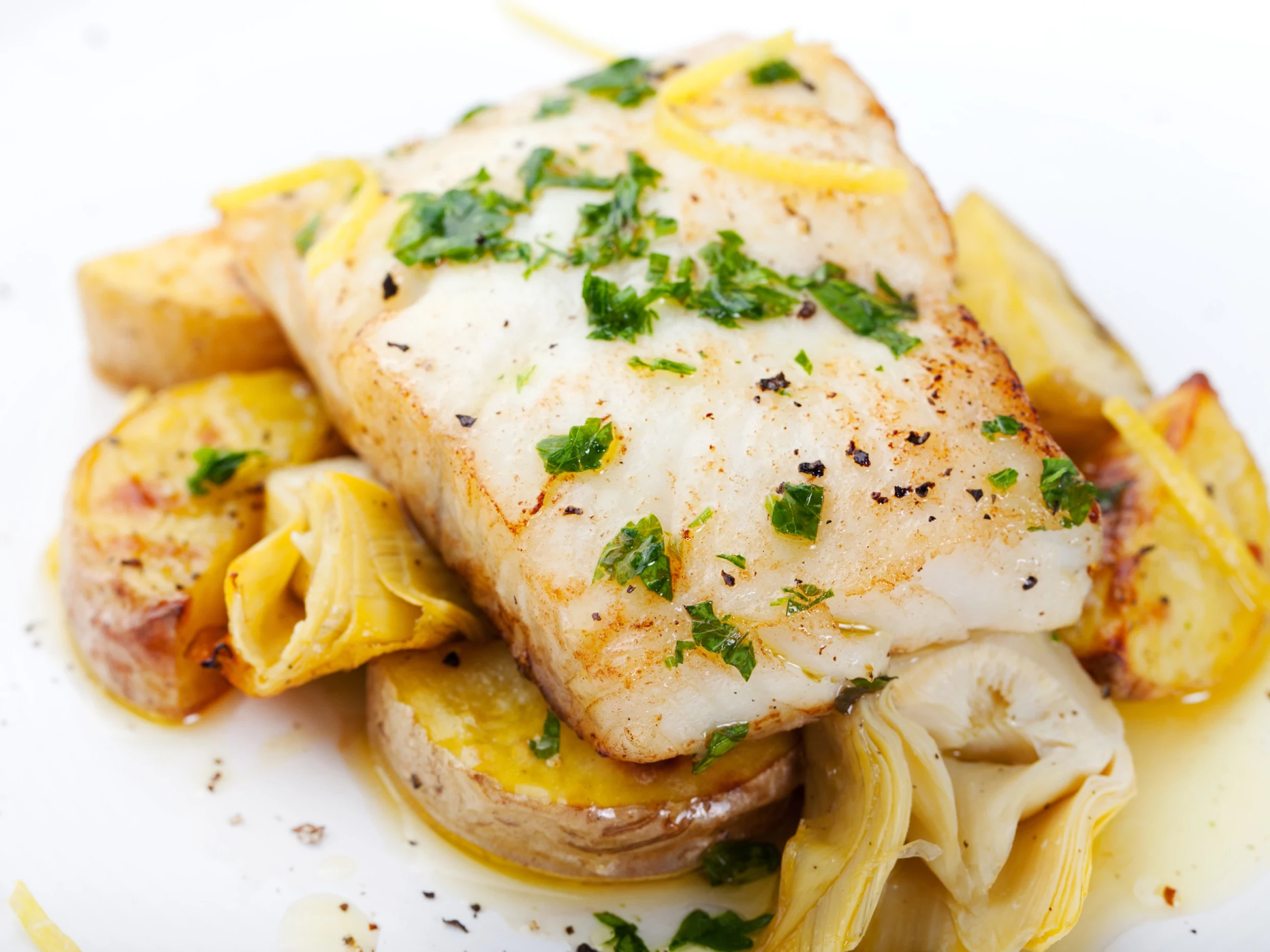 hallibut in saffron broth