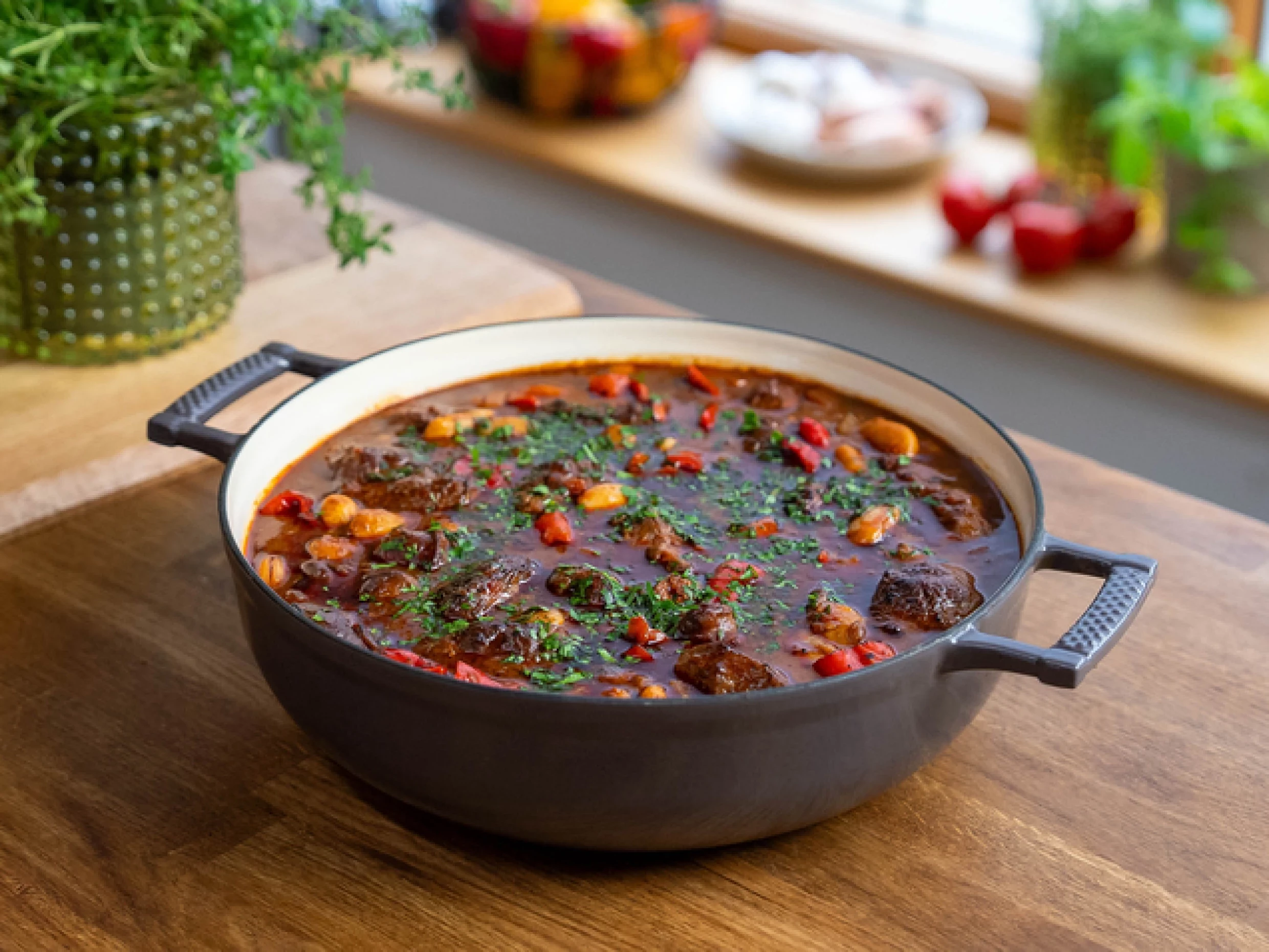 Braised pork with butterbean and chorizo