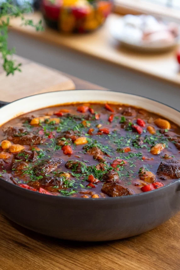 Braised pork with butterbean and chorizo