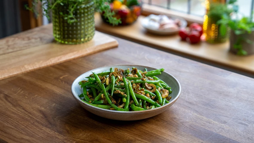 Tom Kerridge's Green Beans with Lemons, Almonds, and Olives