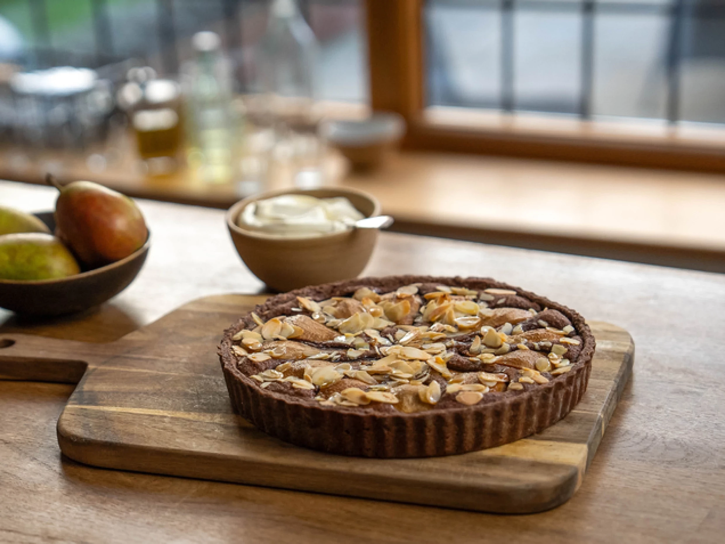 pear and chocolate frangipane tart