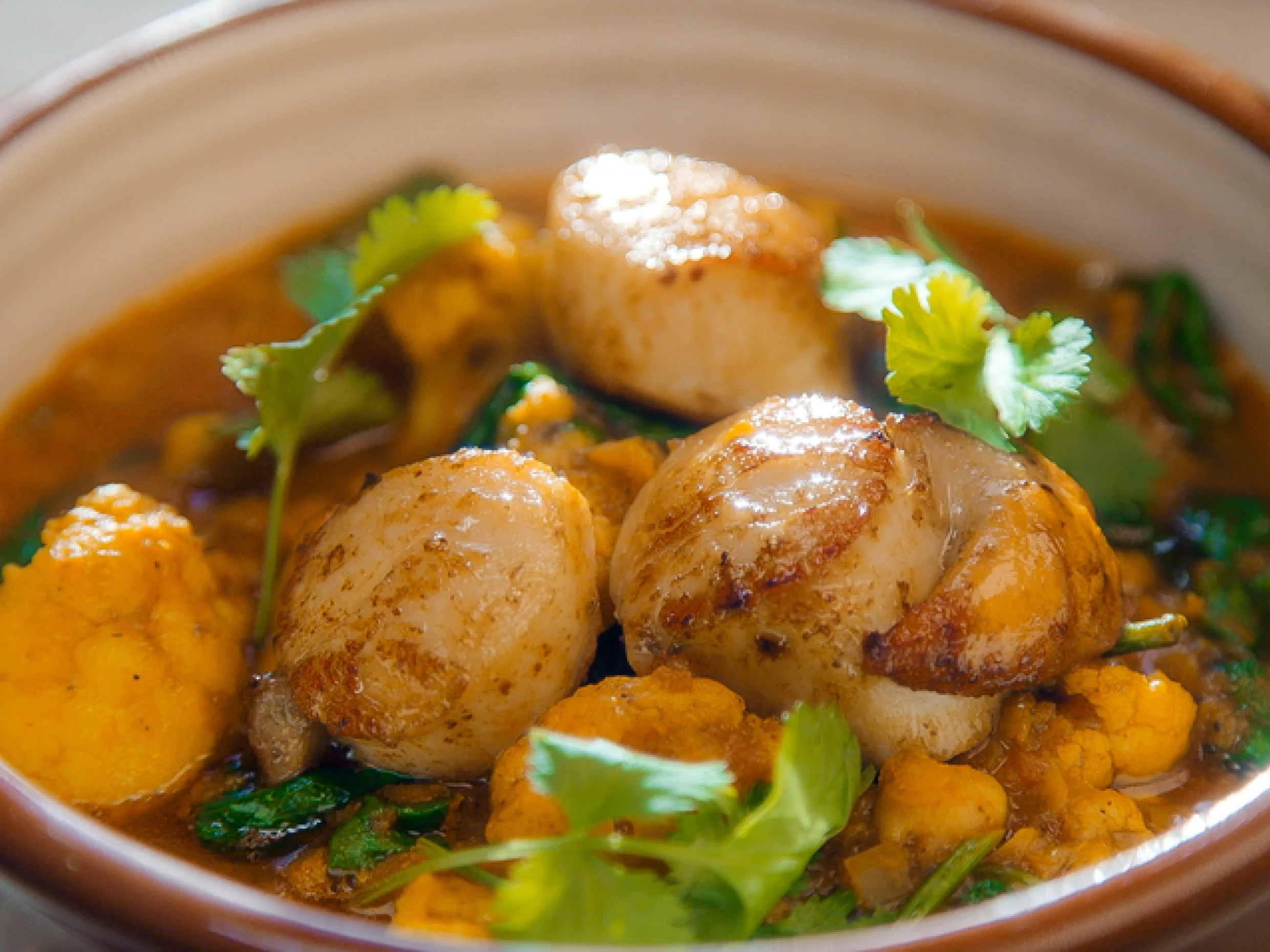 Michel Roux's cauliflower curry with scallops