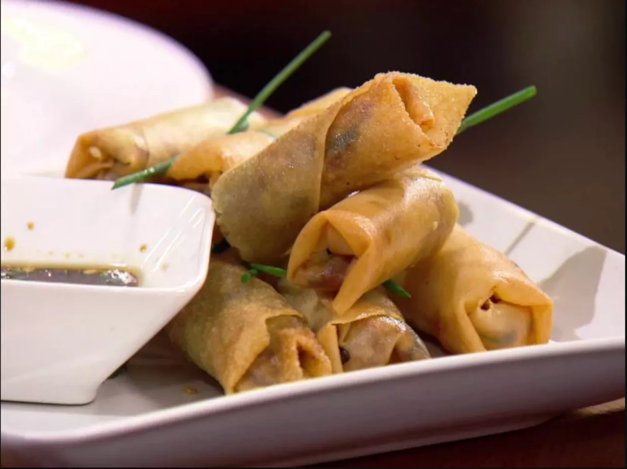 Prawn and Brussels Sprout Spring Rolls with Sesame Ginger Dipping Sauce Recipe | Food Network UK