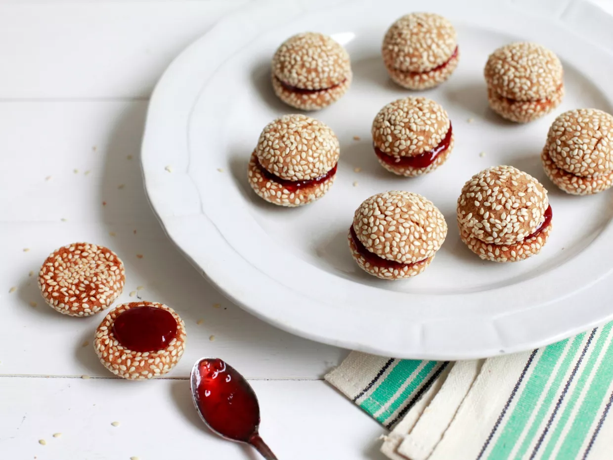 Sesame-and-Jam Sandwich Cookies Recipe | Food Network UK