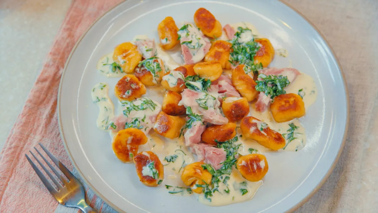 Michel Roux's Gnocchi with Salted Pork and Parsley Sauce Recipe | Food Network UK