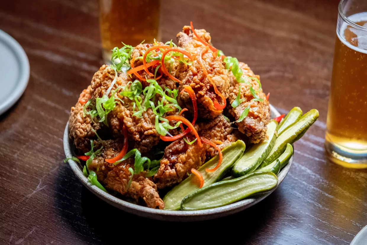 Tom Kerridge's Hot Honey Chicken Wings with Pickled Cucumbers Recipe | Food Network UK