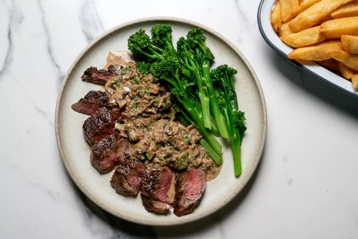 Tom Kerridge's Rib-Eye Steak with Brandy Mushroom Sauce Recipe | Food Network UK