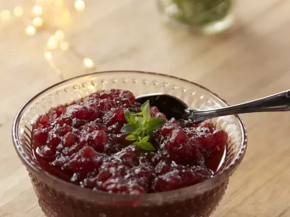 a dish of spiked cranberry sauce